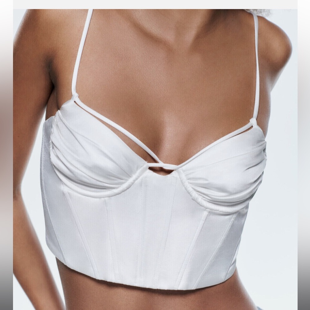 Zara White Satin Bustier Top